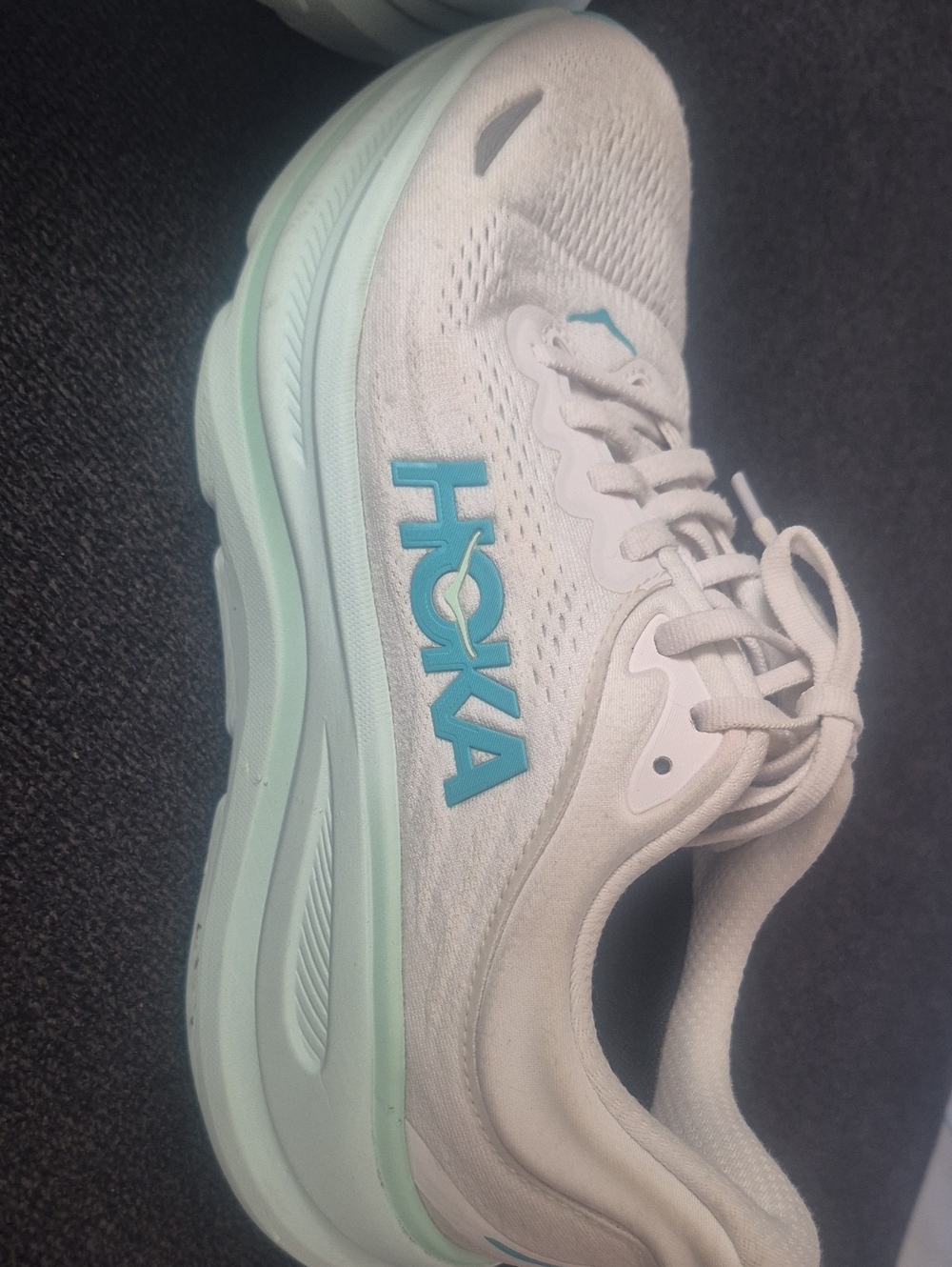 Hoka Women's White & Teal Cushioned Running Shoe